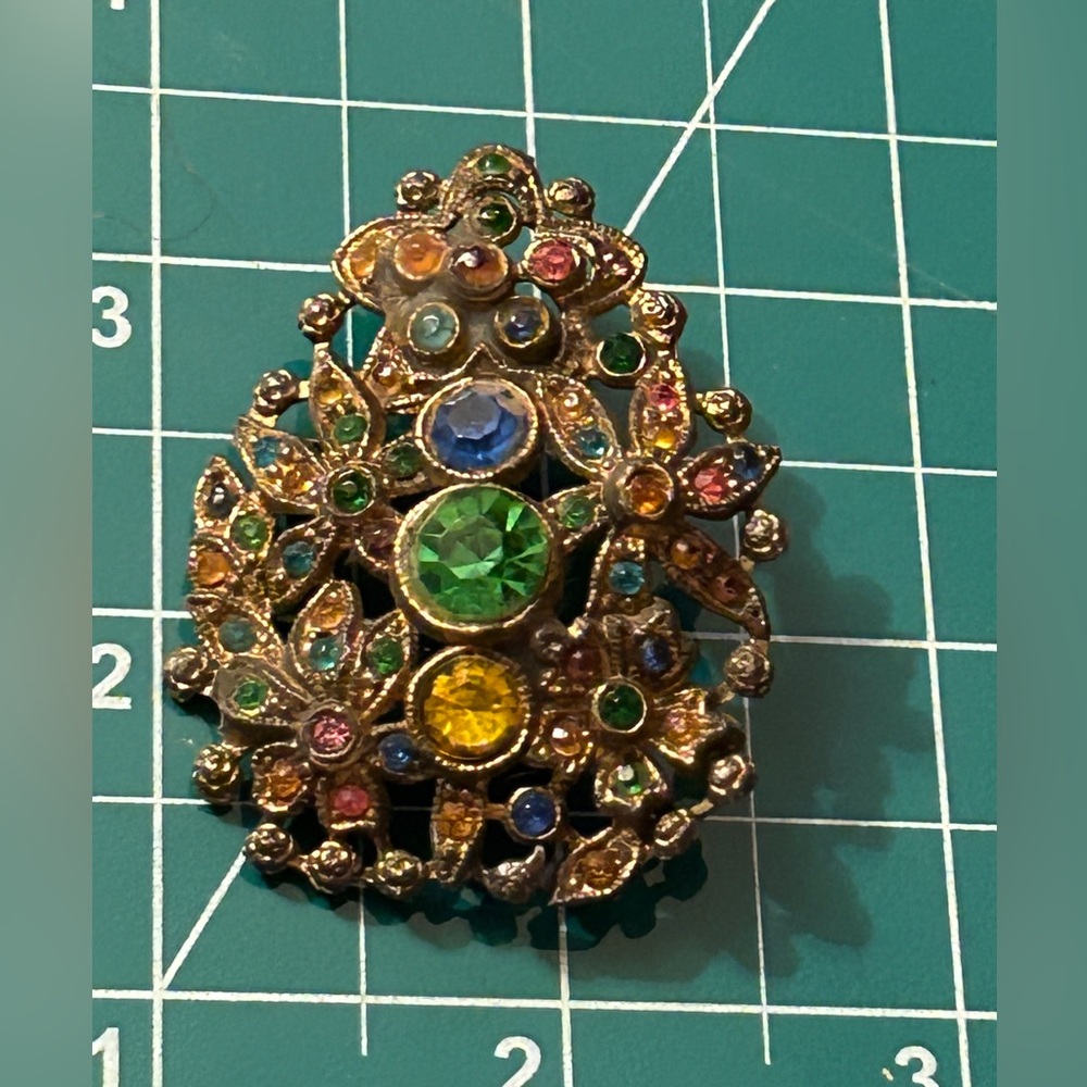 Antique Jeweled Art Deco Czech Cabochon Statement Brooch Pin